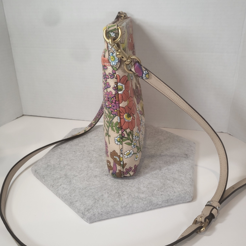 Coach Floral Leather Crossbody in Cream with Yellow, Pink & Green Accents - Picture 5 of 10